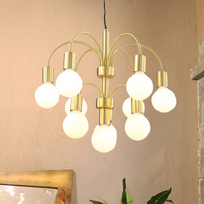 Post Modern Gold Chandelier with Arc Arm 10-Light Metallic Ceiling Lamp in Gold Clearhalo 'Ceiling Lights' 'Chandeliers' 'Modern Chandeliers' 'Modern' Lighting' 494427