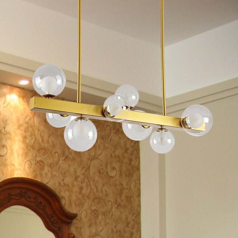 Post Modern Gold Finish Chandelier with Orb Shade 8 Lights Glass Suspension  Light for Dining Room