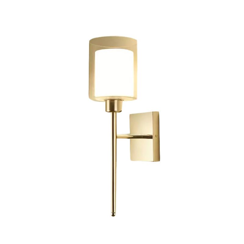 Beige/Chrome Cylindrical Sconce Modern 1 Light Smoke/Clear Glass Wall Mount Light with Switch/No Switch/Cable Switch Clearhalo 'Cast Iron' 'Glass' 'Industrial' 'Modern wall lights' 'Modern' 'Tiffany' 'Traditional wall lights' 'Wall Lamps & Sconces' 'Wall Lights' Lighting' 494462