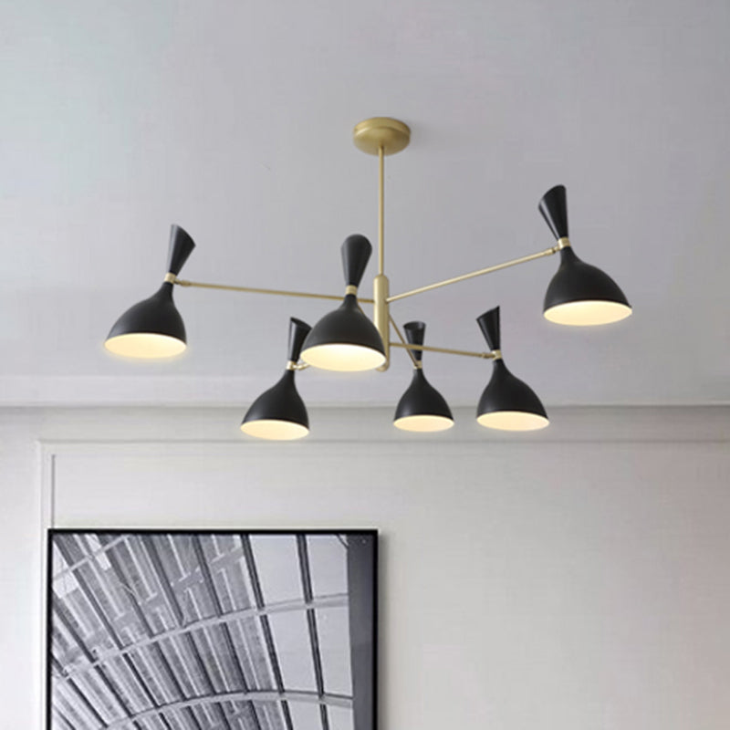 Living Room Funnel Shaped Chandelier with Black/White Shade Metal Contemporary Brass Hanging Light Clearhalo 'Ceiling Lights' 'Chandeliers' 'Modern Chandeliers' 'Modern' Lighting' 494479