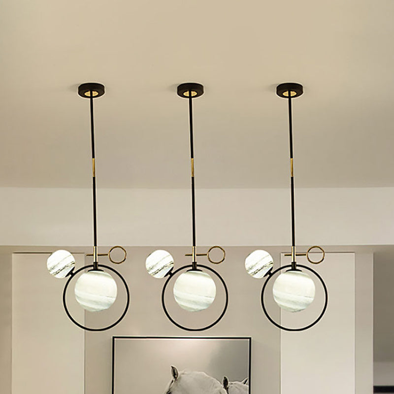 Globe Glass Cluster Pendant Contemporary 2 Lights Black Led Hanging Light Fixture for Living Room Black B Clearhalo 'Ceiling Lights' 'Glass shade' 'Glass' 'Modern Pendants' 'Modern' 'Pendant Lights' 'Pendants' Lighting' 494485