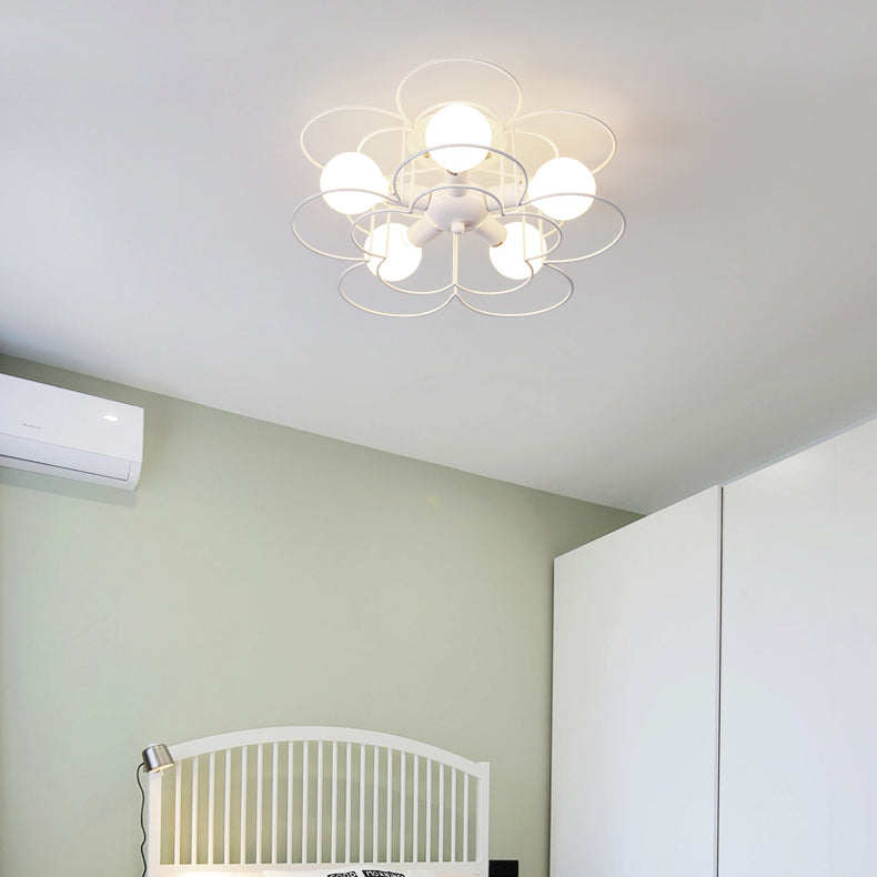 Wire Frame Ceiling Mount Light Living Room Contemporary Ceiling Fixture in White Clearhalo 'Ceiling Lights' 'Close To Ceiling Lights' 'Close to ceiling' 'Semi-flushmount' Lighting' 49540