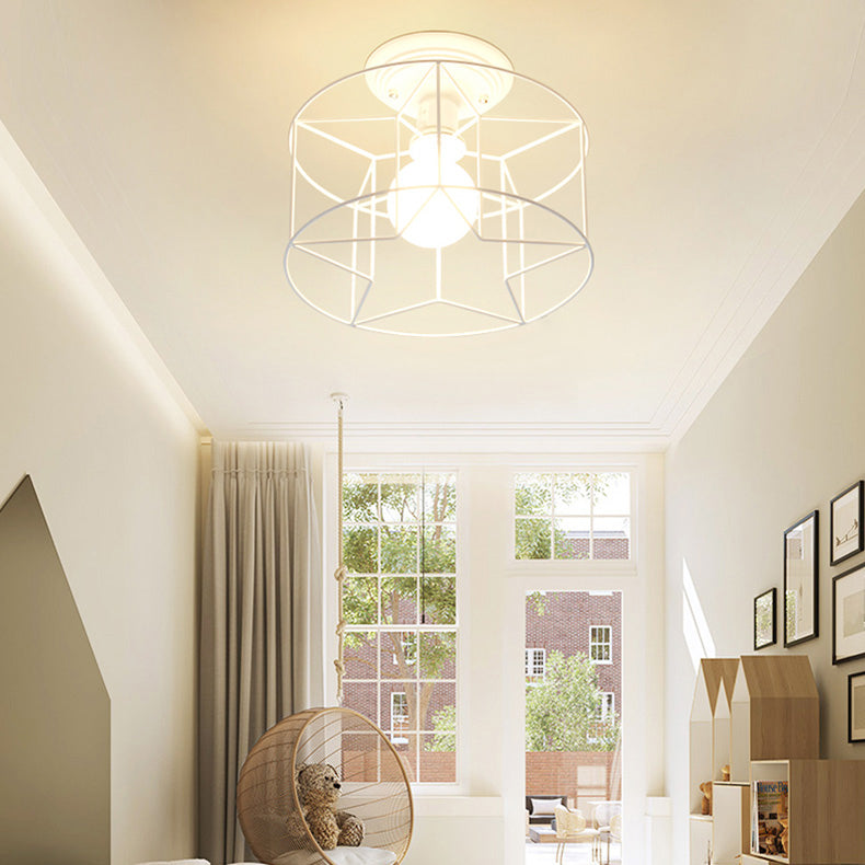 Wire Frame Ceiling Mount Light Living Room Contemporary Ceiling Fixture in White Clearhalo 'Ceiling Lights' 'Close To Ceiling Lights' 'Close to ceiling' 'Semi-flushmount' Lighting' 49547