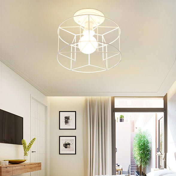 Wire Frame Ceiling Mount Light Living Room Contemporary Ceiling Fixture in White Clearhalo 'Ceiling Lights' 'Close To Ceiling Lights' 'Close to ceiling' 'Semi-flushmount' Lighting' 49548