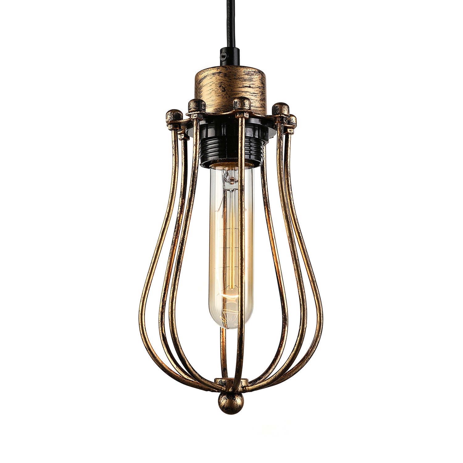 Caged Metal Pendant Light Industrial 1 Bulb Dining Room Hanging Lamp with Teardrop Shade in Brass/White/Black Clearhalo 'Ceiling Lights' 'Modern Pendants' 'Modern' 'Pendant Lights' 'Pendants' Lighting' 4974