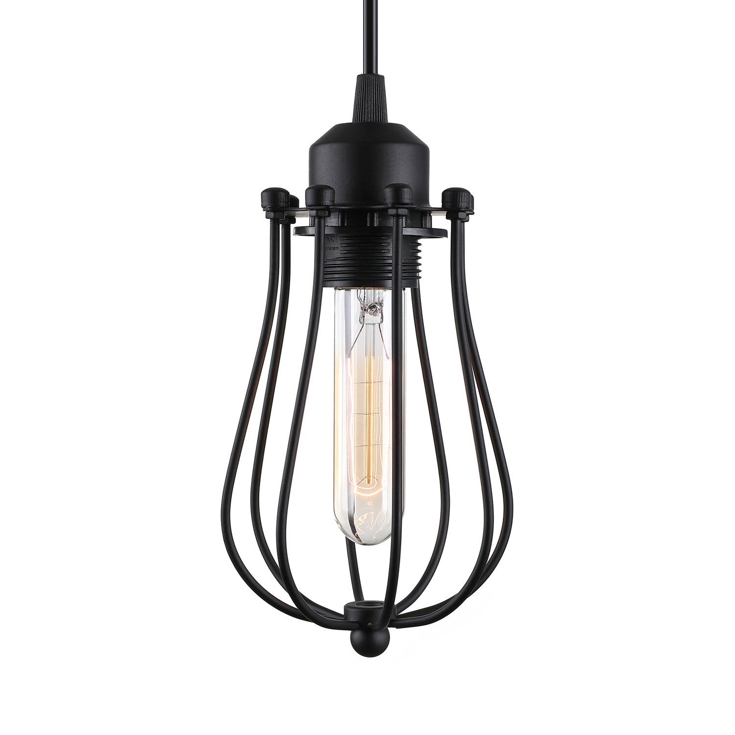 Caged Metal Pendant Light Industrial 1 Bulb Dining Room Hanging Lamp with Teardrop Shade in Brass/White/Black Clearhalo 'Ceiling Lights' 'Modern Pendants' 'Modern' 'Pendant Lights' 'Pendants' Lighting' 4978