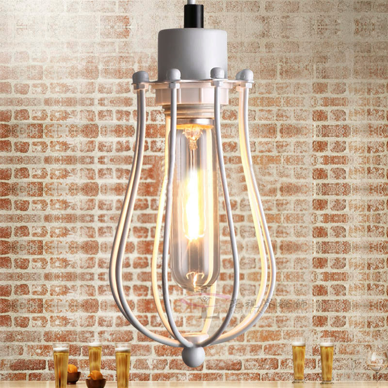 Caged Metal Pendant Light Industrial 1 Bulb Dining Room Hanging Lamp with Teardrop Shade in Brass/White/Black Clearhalo 'Ceiling Lights' 'Modern Pendants' 'Modern' 'Pendant Lights' 'Pendants' Lighting' 4981