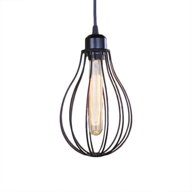 Metallic Black/Brass Pendant Ceiling Light Wire Cage 1 Light Vintage Industrial Ceiling Light with Bulb Shade Clearhalo 'Ceiling Lights' 'Modern Pendants' 'Modern' 'Pendant Lights' 'Pendants' Lighting' 4985