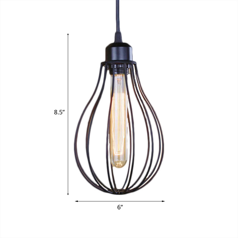 Metallic Black/Brass Pendant Ceiling Light Wire Cage 1 Light Vintage Industrial Ceiling Light with Bulb Shade Clearhalo 'Ceiling Lights' 'Modern Pendants' 'Modern' 'Pendant Lights' 'Pendants' Lighting' 4986