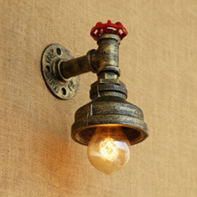 Water Pipe Metal Wall Lighting Rustic Style 1 Light Restaurant Wall Mounted Lamp with Red Valve in Bronze/Antique Brass Clearhalo 'Art deco wall lights' 'Cast Iron' 'Glass' 'Industrial wall lights' 'Industrial' 'Middle century wall lights' 'Modern' 'Rustic wall lights' 'Tiffany' 'Traditional wall lights' 'Wall Lamps & Sconces' 'Wall Lights' Lighting' 49882