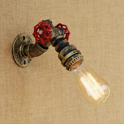 1 Head Open Bulb Wall Lamp Rustic Stylish Bronze/Antique Brass Metal Wall Sconce with Red Valve Decoration Clearhalo 'Art deco wall lights' 'Cast Iron' 'Glass' 'Industrial wall lights' 'Industrial' 'Middle century wall lights' 'Modern' 'Rustic wall lights' 'Tiffany' 'Traditional wall lights' 'Wall Lamps & Sconces' 'Wall Lights' Lighting' 49962