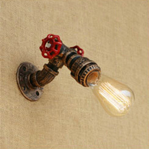 1 Head Open Bulb Wall Lamp Rustic Stylish Bronze/Antique Brass Metal Wall Sconce with Red Valve Decoration Clearhalo 'Art deco wall lights' 'Cast Iron' 'Glass' 'Industrial wall lights' 'Industrial' 'Middle century wall lights' 'Modern' 'Rustic wall lights' 'Tiffany' 'Traditional wall lights' 'Wall Lamps & Sconces' 'Wall Lights' Lighting' 49967