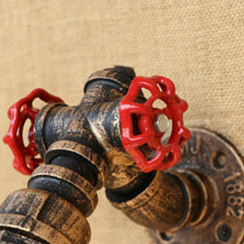 1 Head Open Bulb Wall Lamp Rustic Stylish Bronze/Antique Brass Metal Wall Sconce with Red Valve Decoration Clearhalo 'Art deco wall lights' 'Cast Iron' 'Glass' 'Industrial wall lights' 'Industrial' 'Middle century wall lights' 'Modern' 'Rustic wall lights' 'Tiffany' 'Traditional wall lights' 'Wall Lamps & Sconces' 'Wall Lights' Lighting' 49968