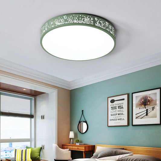 Slim Drum LED Flush Ceiling Light with City View Macaron Loft Acrylic Ceiling Lamp for Nursing Room Green Clearhalo 'Ceiling Lights' 'Close To Ceiling Lights' 'Close to ceiling' 'Flush mount' Lighting' 49993