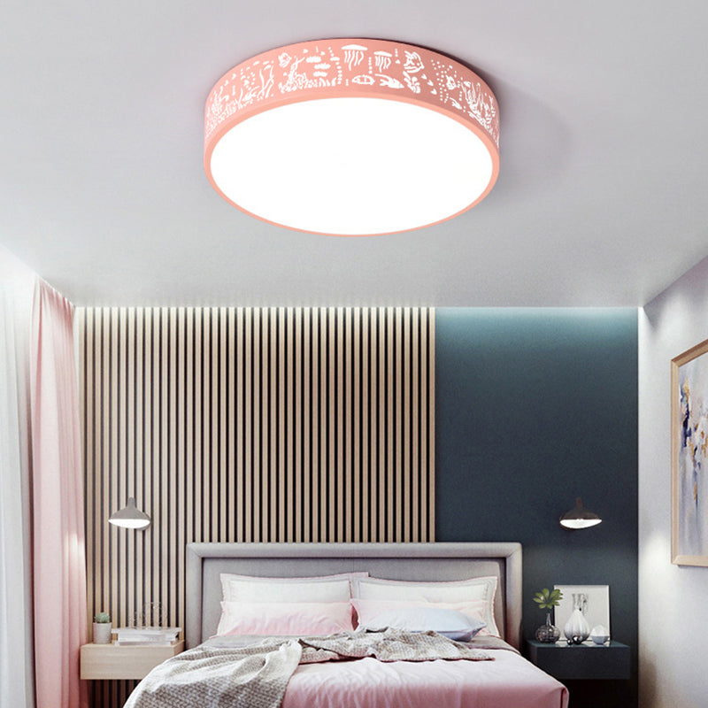 Slim Drum LED Flush Ceiling Light with City View Macaron Loft Acrylic Ceiling Lamp for Nursing Room Pink Clearhalo 'Ceiling Lights' 'Close To Ceiling Lights' 'Close to ceiling' 'Flush mount' Lighting' 49995