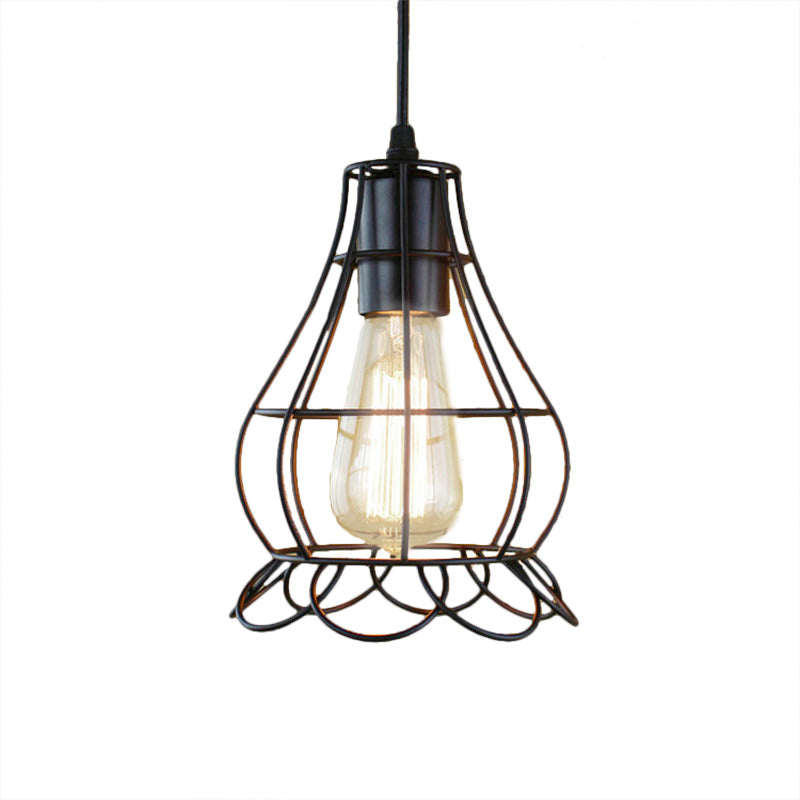 1 Head Pendant Lighting with Flower Cage Shade Metal Industrial Bedroom Height Adjustable Ceiling Light Fixture Clearhalo 'Ceiling Lights' 'Modern Pendants' 'Modern' 'Pendant Lights' 'Pendants' Lighting' 5019