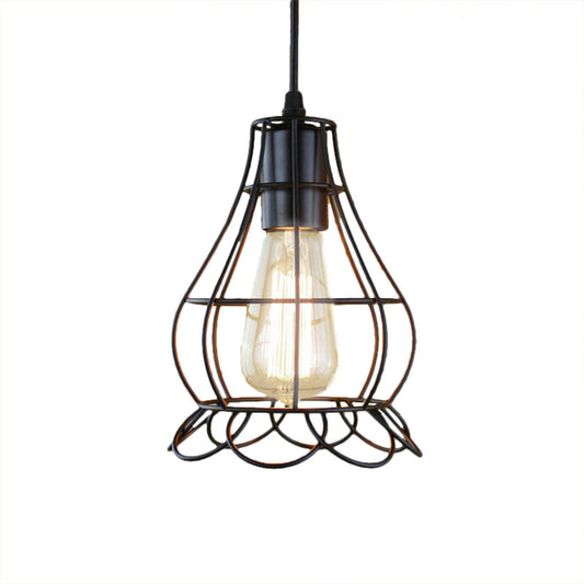 1 Head Pendant Lighting with Flower Cage Shade Metal Industrial Bedroom Height Adjustable Ceiling Light Fixture Clearhalo 'Ceiling Lights' 'Modern Pendants' 'Modern' 'Pendant Lights' 'Pendants' Lighting' 5019