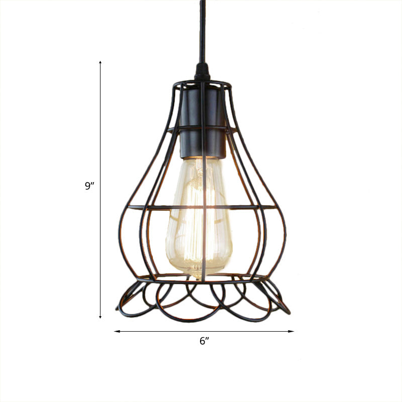 1 Head Pendant Lighting with Flower Cage Shade Metal Industrial Bedroom Height Adjustable Ceiling Light Fixture Clearhalo 'Ceiling Lights' 'Modern Pendants' 'Modern' 'Pendant Lights' 'Pendants' Lighting' 5020