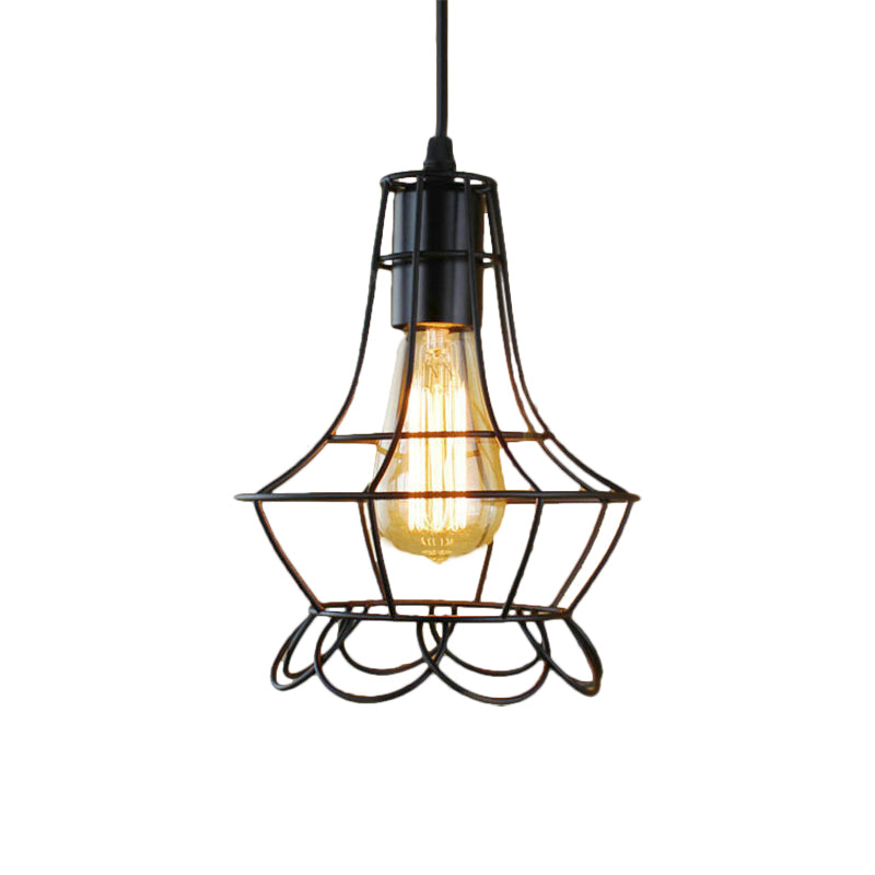 1 Head Pendant Lighting with Flower Cage Shade Metal Industrial Bedroom Height Adjustable Ceiling Light Fixture Clearhalo 'Ceiling Lights' 'Modern Pendants' 'Modern' 'Pendant Lights' 'Pendants' Lighting' 5023