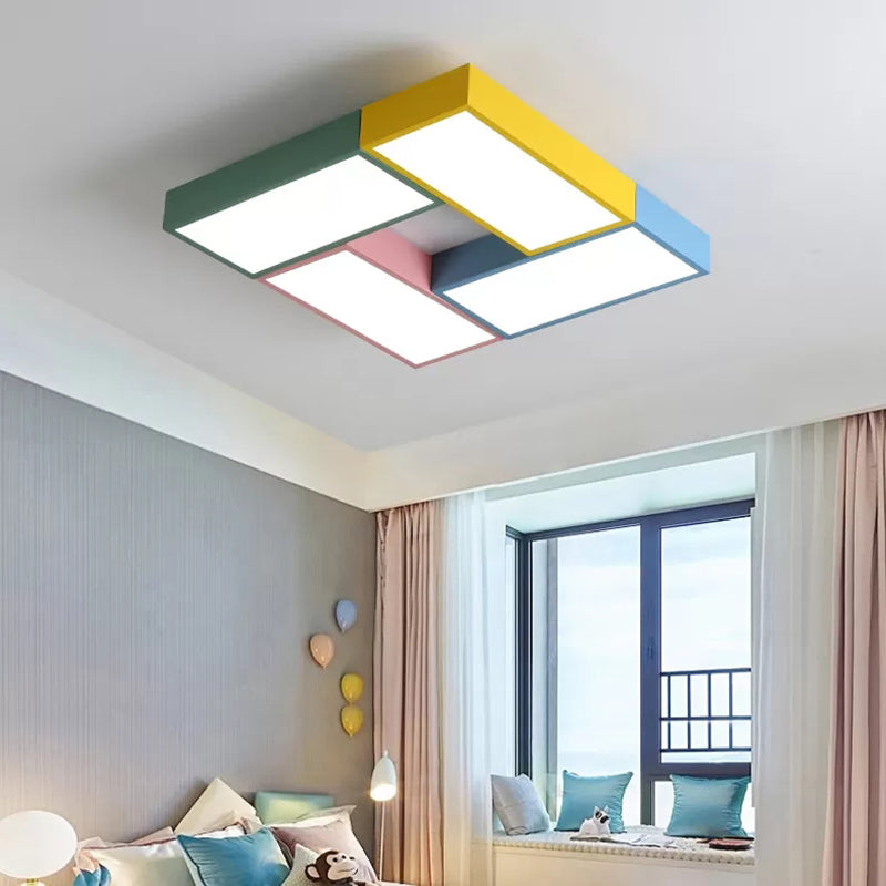 Game Room Square Ceiling Mount Light Acrylic Macaron Loft LED Ceiling Lamp Blue-Yellow-Green-Pink Clearhalo 'Ceiling Lights' 'Close To Ceiling Lights' 'Close to ceiling' 'Flush mount' Lighting' 50248