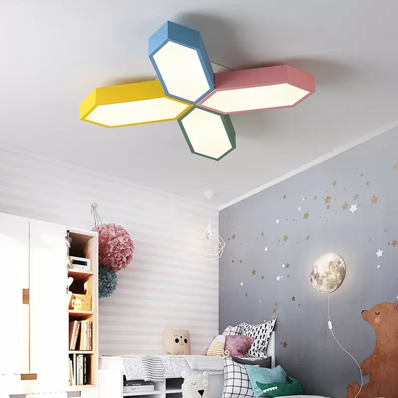 Cross Shape Study Room Ceiling Lamp Acrylic Nordic Style LED Flush Mount Light for Kindergarten Blue-Yellow-Green-Pink Clearhalo 'Ceiling Lights' 'Close To Ceiling Lights' 'Close to ceiling' 'Flush mount' Lighting' 50258