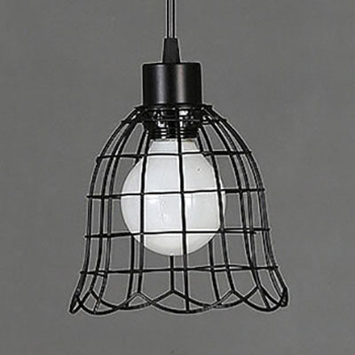 1 Head Pendant Light Vintage Style Bell/Cylinder/Wavy Metal Hanging Light Fixture with Wire Frame in Black Clearhalo 'Ceiling Lights' 'Modern Pendants' 'Modern' 'Pendant Lights' 'Pendants' Lighting' 5027