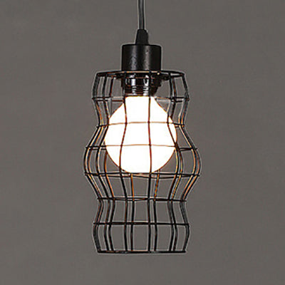 1 Head Pendant Light Vintage Style Bell/Cylinder/Wavy Metal Hanging Light Fixture with Wire Frame in Black Clearhalo 'Ceiling Lights' 'Modern Pendants' 'Modern' 'Pendant Lights' 'Pendants' Lighting' 5029