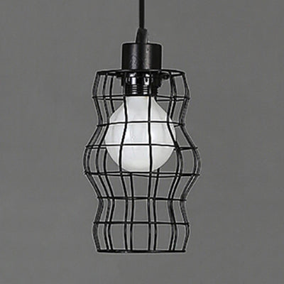 1 Head Pendant Light Vintage Style Bell/Cylinder/Wavy Metal Hanging Light Fixture with Wire Frame in Black Black Wavy Clearhalo 'Ceiling Lights' 'Modern Pendants' 'Modern' 'Pendant Lights' 'Pendants' Lighting' 5030