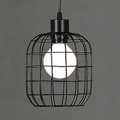 1 Head Pendant Light Vintage Style Bell/Cylinder/Wavy Metal Hanging Light Fixture with Wire Frame in Black Black Cylinder Clearhalo 'Ceiling Lights' 'Modern Pendants' 'Modern' 'Pendant Lights' 'Pendants' Lighting' 5031