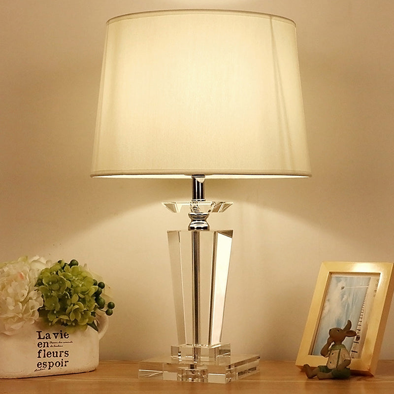 Barrel Crystal Task Light Modernist Fabric 1 Bulb White Nightstand Lamp, 21"/23.5" Long Clearhalo 'Lamps' 'Table Lamps' Lighting' 503829