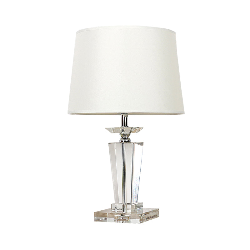 Barrel Crystal Task Light Modernist Fabric 1 Bulb White Nightstand Lamp, 21"/23.5" Long Clearhalo 'Lamps' 'Table Lamps' Lighting' 503830