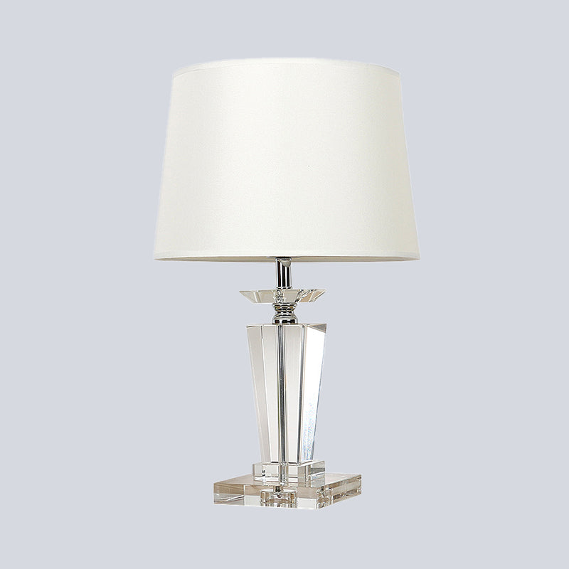 Barrel Crystal Task Light Modernist Fabric 1 Bulb White Nightstand Lamp, 21"/23.5" Long Clearhalo 'Lamps' 'Table Lamps' Lighting' 503831