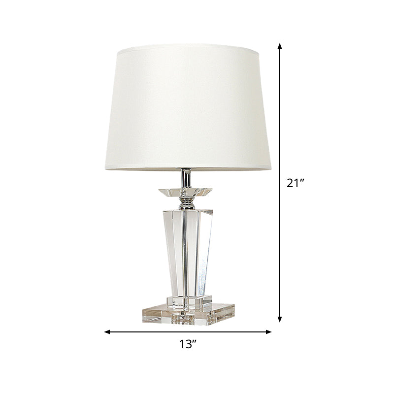 Barrel Crystal Task Light Modernist Fabric 1 Bulb White Nightstand Lamp, 21"/23.5" Long Clearhalo 'Lamps' 'Table Lamps' Lighting' 503832