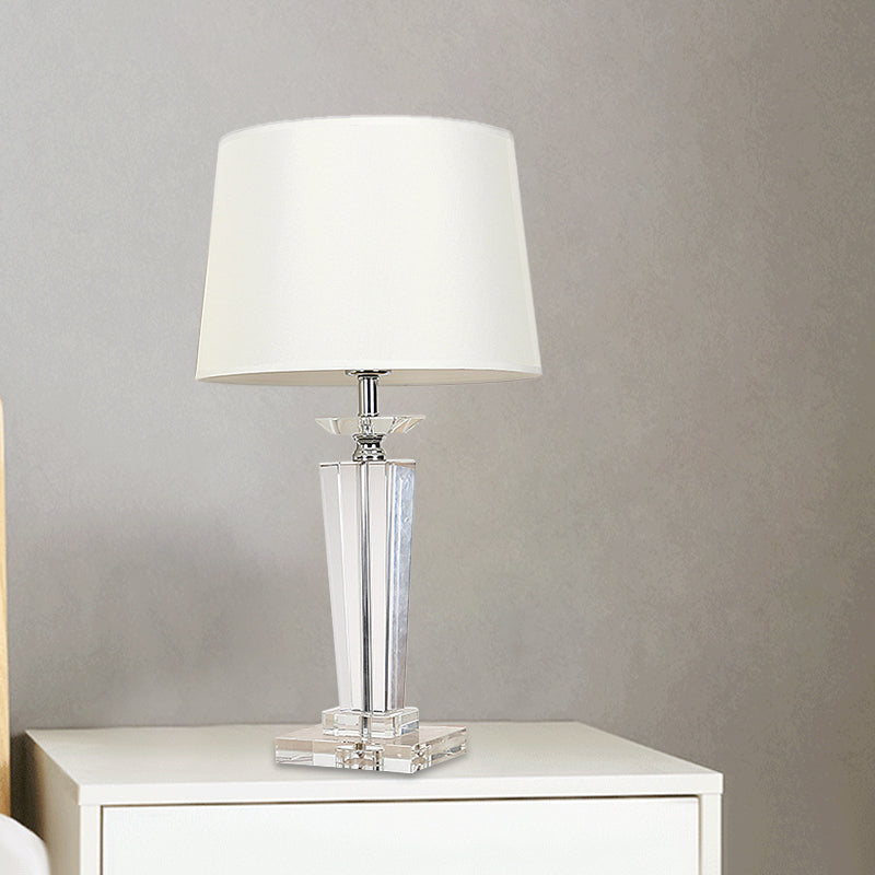 Barrel Crystal Task Light Modernist Fabric 1 Bulb White Nightstand Lamp, 21"/23.5" Long Clearhalo 'Lamps' 'Table Lamps' Lighting' 503834