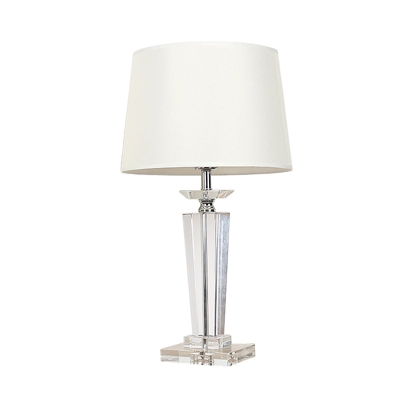 Barrel Crystal Task Light Modernist Fabric 1 Bulb White Nightstand Lamp, 21"/23.5" Long Clearhalo 'Lamps' 'Table Lamps' Lighting' 503835