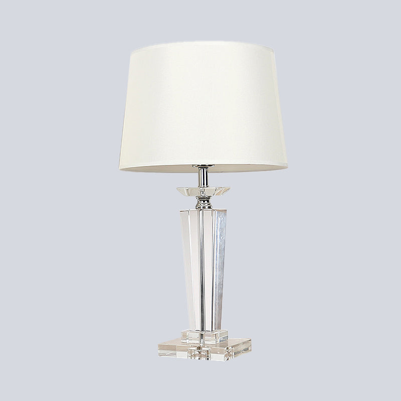 Barrel Crystal Task Light Modernist Fabric 1 Bulb White Nightstand Lamp, 21"/23.5" Long Clearhalo 'Lamps' 'Table Lamps' Lighting' 503836