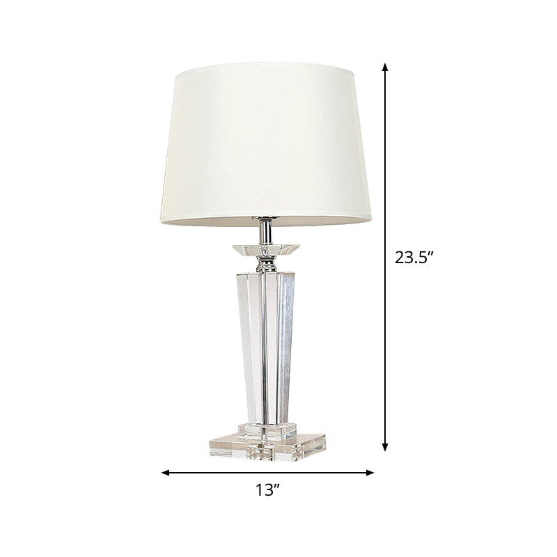 Barrel Crystal Task Light Modernist Fabric 1 Bulb White Nightstand Lamp, 21"/23.5" Long Clearhalo 'Lamps' 'Table Lamps' Lighting' 503837