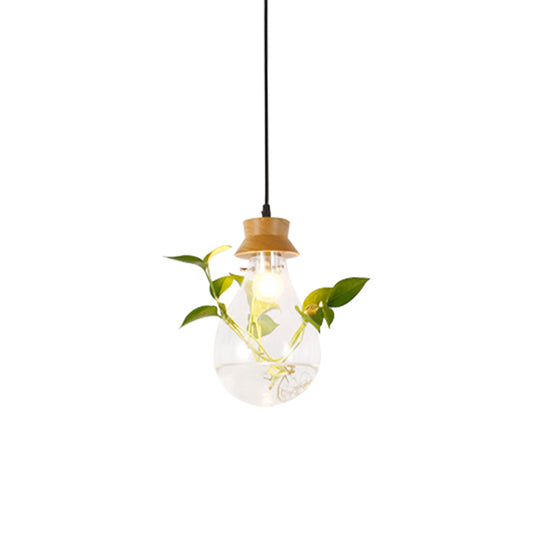 Wooden Black Plant Hanging Lamp Bulb Shaped 1 Light Vintage LED Suspension Pendant for Restaurant Clearhalo 'Ceiling Lights' 'Industrial Pendants' 'Industrial' 'Middle Century Pendants' 'Pendant Lights' 'Pendants' 'Tiffany' Lighting' 503872