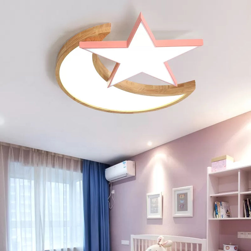 Moon & Star Bedroom Ceiling Light Acrylic Lovely Macaron LED Flush Mount Light Clearhalo 'Ceiling Lights' 'Close To Ceiling Lights' 'Close to ceiling' 'Flush mount' Lighting' 50517