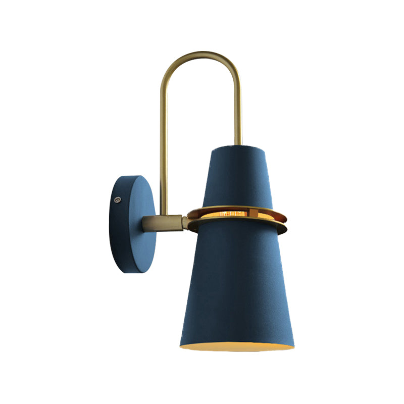 Metallic Flared Wall Sconce Light Contemporary 1 Head Blue/Black Wall Mount Lamp Fixture with Curved Arm Clearhalo 'Cast Iron' 'Glass' 'Industrial' 'Modern wall lights' 'Modern' 'Tiffany' 'Traditional wall lights' 'Wall Lamps & Sconces' 'Wall Lights' Lighting' 505188