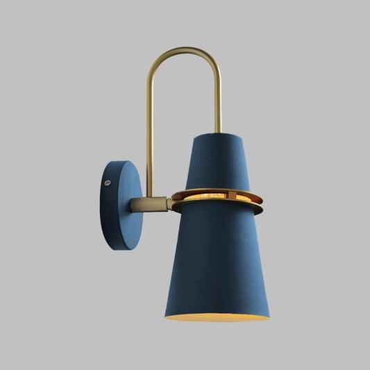 Metallic Flared Wall Sconce Light Contemporary 1 Head Blue/Black Wall Mount Lamp Fixture with Curved Arm Clearhalo 'Cast Iron' 'Glass' 'Industrial' 'Modern wall lights' 'Modern' 'Tiffany' 'Traditional wall lights' 'Wall Lamps & Sconces' 'Wall Lights' Lighting' 505189