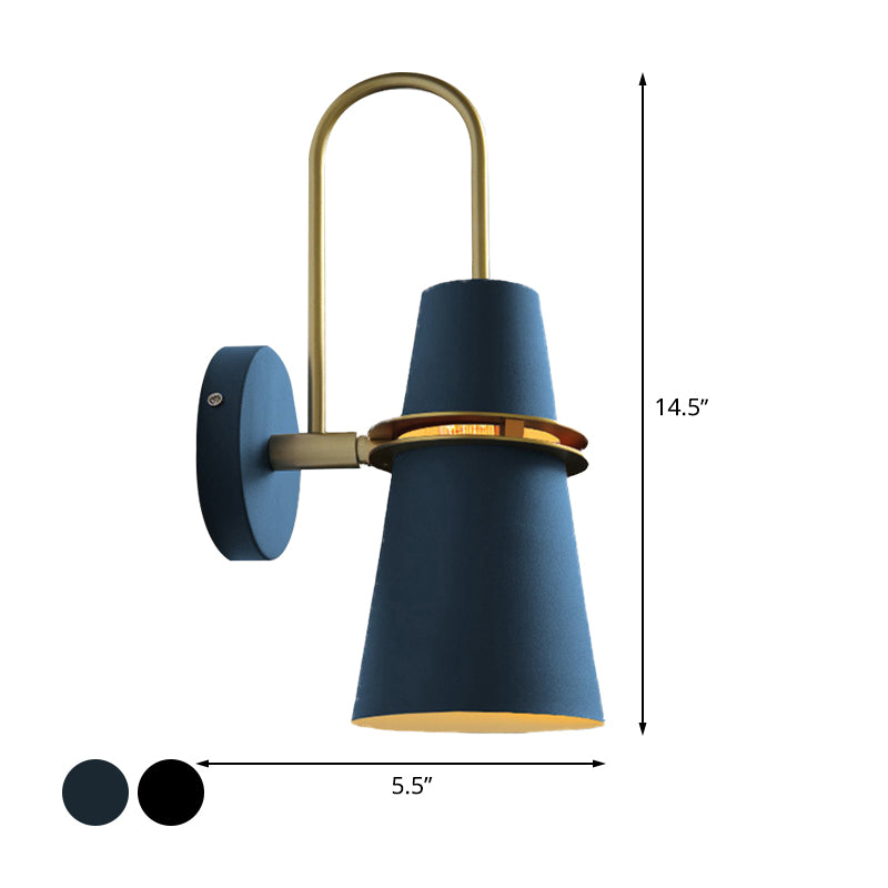 Metallic Flared Wall Sconce Light Contemporary 1 Head Blue/Black Wall Mount Lamp Fixture with Curved Arm Clearhalo 'Cast Iron' 'Glass' 'Industrial' 'Modern wall lights' 'Modern' 'Tiffany' 'Traditional wall lights' 'Wall Lamps & Sconces' 'Wall Lights' Lighting' 505190