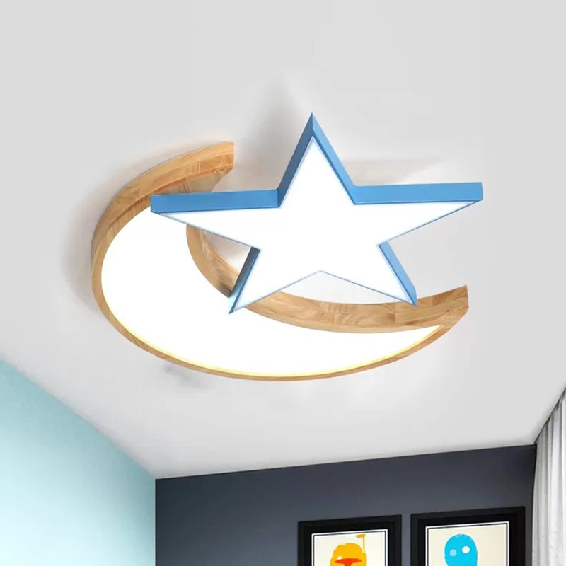 Moon & Star Bedroom Ceiling Light Acrylic Lovely Macaron LED Flush Mount Light Blue Clearhalo 'Ceiling Lights' 'Close To Ceiling Lights' 'Close to ceiling' 'Flush mount' Lighting' 50521