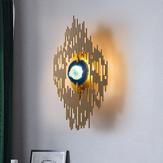 Contemporary Arc Rhombus Sconce Metallic 1 Light Living Room Wall Lighting in Gold with Agate Deco Gold Clearhalo 'Cast Iron' 'Glass' 'Industrial' 'Modern wall lights' 'Modern' 'Tiffany' 'Traditional wall lights' 'Wall Lamps & Sconces' 'Wall Lights' Lighting' 505241