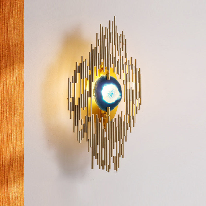 Contemporary Arc Rhombus Sconce Metallic 1 Light Living Room Wall Lighting in Gold with Agate Deco Clearhalo 'Cast Iron' 'Glass' 'Industrial' 'Modern wall lights' 'Modern' 'Tiffany' 'Traditional wall lights' 'Wall Lamps & Sconces' 'Wall Lights' Lighting' 505242