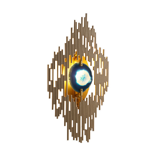 Contemporary Arc Rhombus Sconce Metallic 1 Light Living Room Wall Lighting in Gold with Agate Deco Clearhalo 'Cast Iron' 'Glass' 'Industrial' 'Modern wall lights' 'Modern' 'Tiffany' 'Traditional wall lights' 'Wall Lamps & Sconces' 'Wall Lights' Lighting' 505243