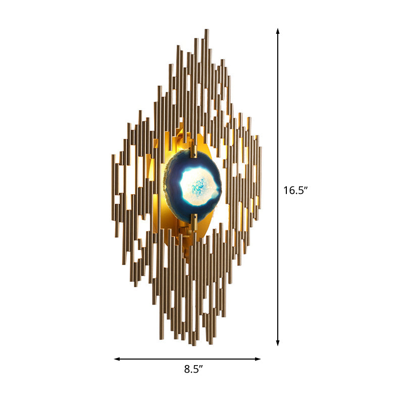 Contemporary Arc Rhombus Sconce Metallic 1 Light Living Room Wall Lighting in Gold with Agate Deco Clearhalo 'Cast Iron' 'Glass' 'Industrial' 'Modern wall lights' 'Modern' 'Tiffany' 'Traditional wall lights' 'Wall Lamps & Sconces' 'Wall Lights' Lighting' 505245