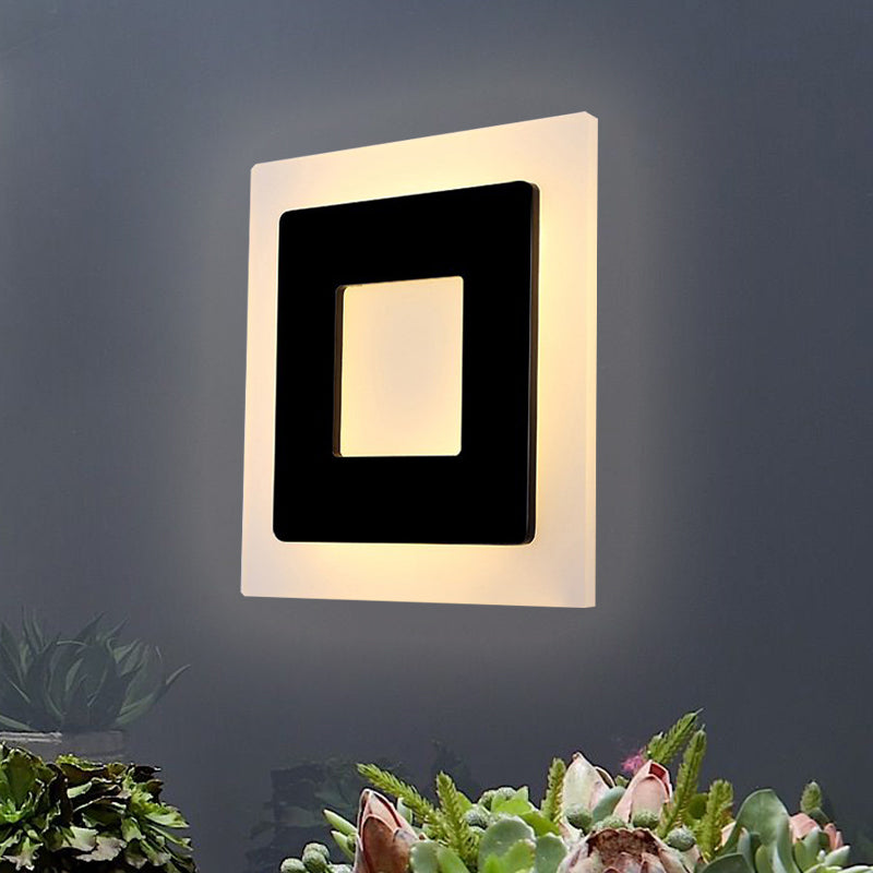 Acrylic Square Sconce Light Minimalist LED Black Wall Mount Lamp Fixture in White/Warm Light Black Clearhalo 'Cast Iron' 'Glass' 'Industrial' 'Modern wall lights' 'Modern' 'Tiffany' 'Traditional wall lights' 'Wall Lamps & Sconces' 'Wall Lights' Lighting' 505246