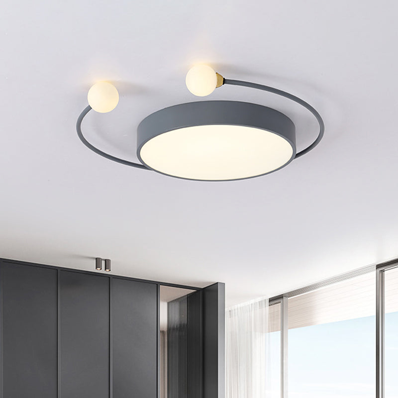 Black/Grey Drum Flush Ceiling Light Modern LED Metal Flush Mount Lamp with 2-Modo Light in White/Warm Light Grey Clearhalo 'Ceiling Lights' 'Close To Ceiling Lights' 'Close to ceiling' 'Flush mount' Lighting' 505359