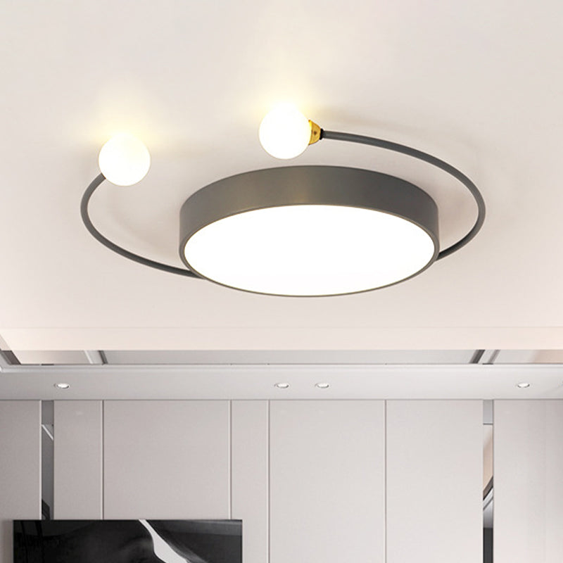 Black/Grey Drum Flush Ceiling Light Modern LED Metal Flush Mount Lamp with 2-Modo Light in White/Warm Light Clearhalo 'Ceiling Lights' 'Close To Ceiling Lights' 'Close to ceiling' 'Flush mount' Lighting' 505360